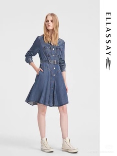 EWB351N0050 牛仔蓝色连衣裙 歌L思 24年全标大货