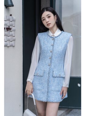 歌力思   样衣  蓝色小香风马夹连衣裙 EWE341B00100