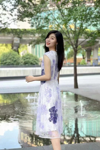 21年全标大货紫色蕾丝钉珠连衣裙 歌家女装 EWF322Y10800