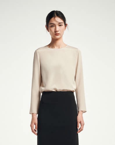 Laurèl劳芮  剪标  卡其色桑蚕丝衬衫上衣 LWL351C024