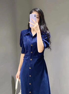 歌L思  22年全标大货   藏蓝色丝绒连衣裙 EWW333Y04700