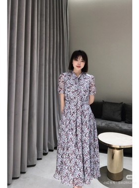 歌家女装     紫色小碎花真丝连衣裙 EWD343Y03800