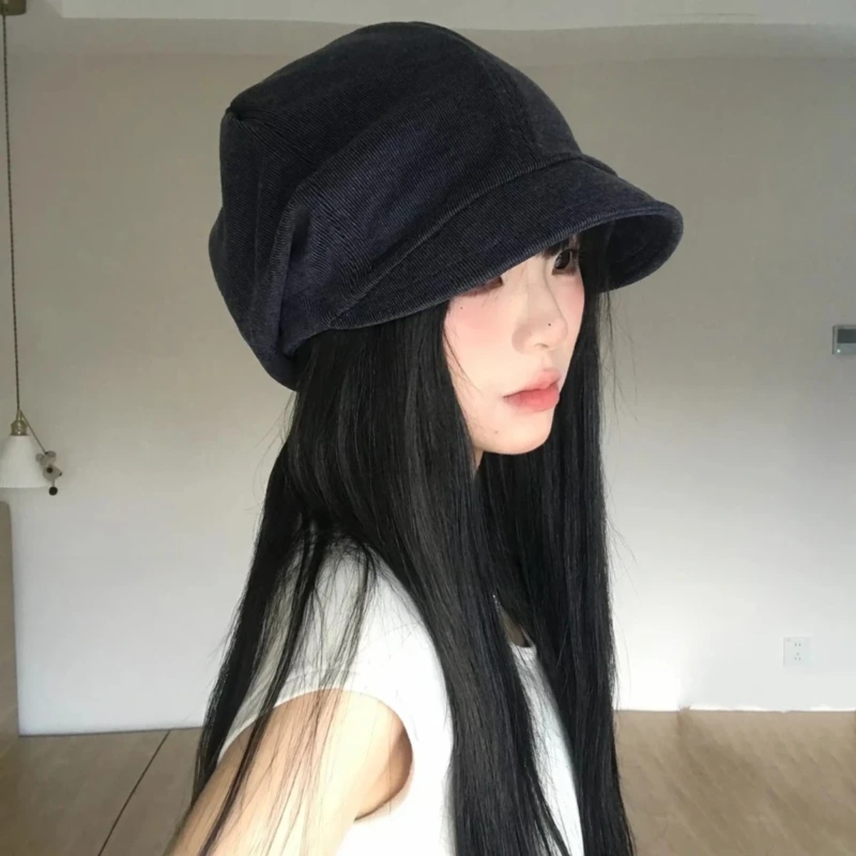 韩版纯色简约黑色堆堆帽女春秋2026新款百搭显脸小冷帽子大头围