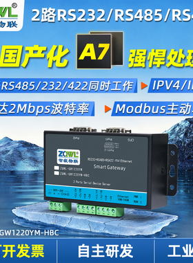 智嵌物联2路串口服务器RS232/422/485转以太网模块mqtt/http转网口modbus网关TCP/RTU互转主动轮询数据采集