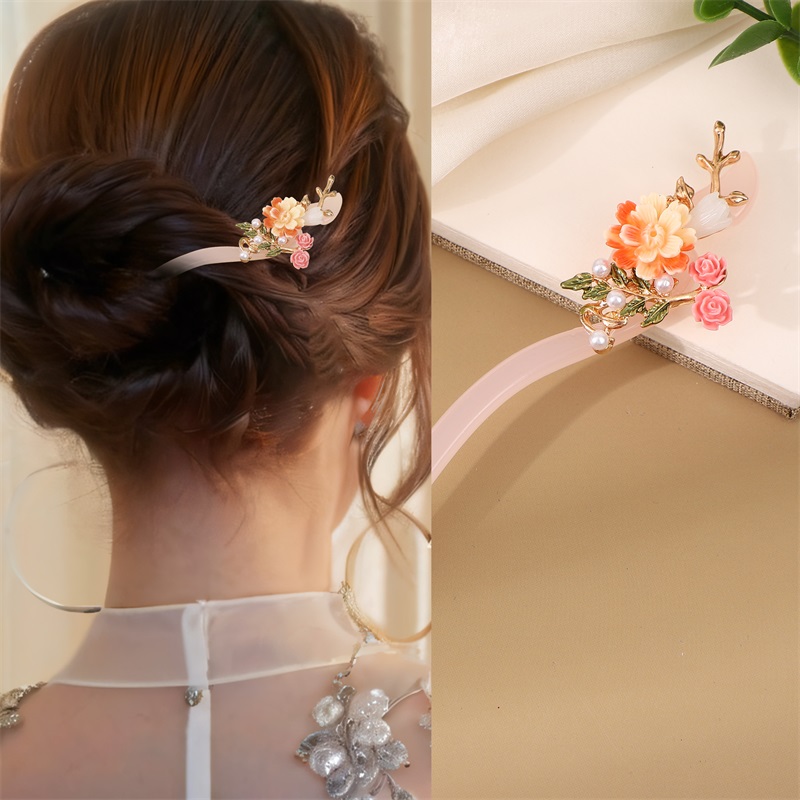 古风发簪仿玉醋酸板材盘发新中式汉服精雕头饰日常挽发古装发钗女