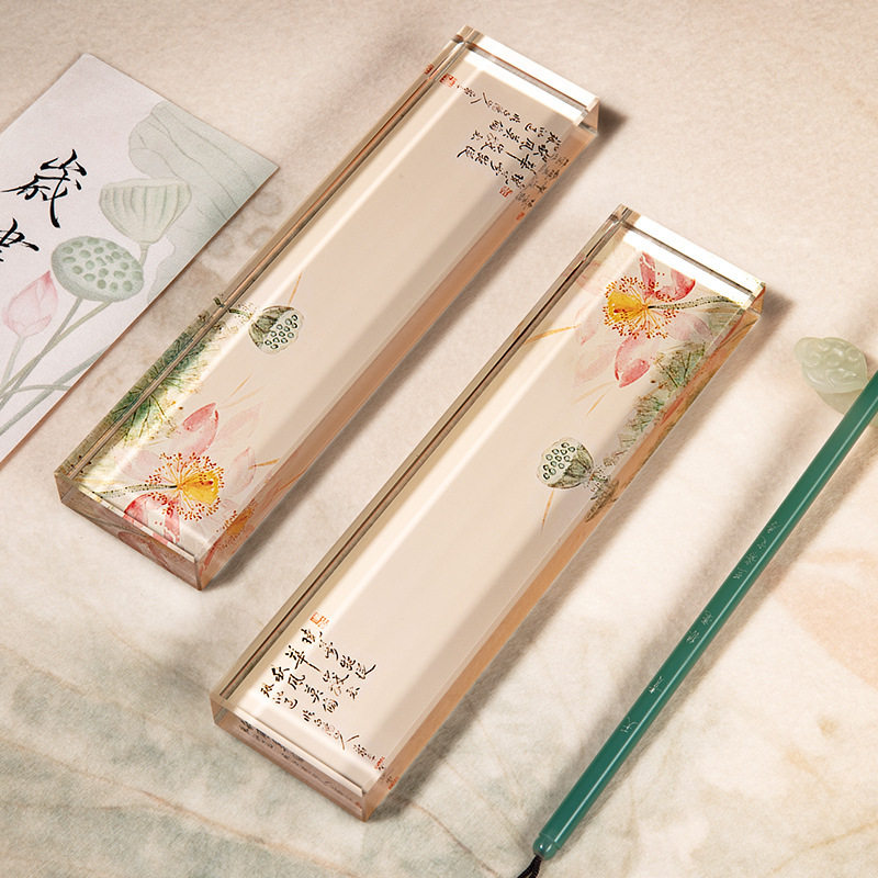 兰斋创意彩绘桃子莲花青梅水晶镇纸加厚加重压书压纸国风镇纸尺文