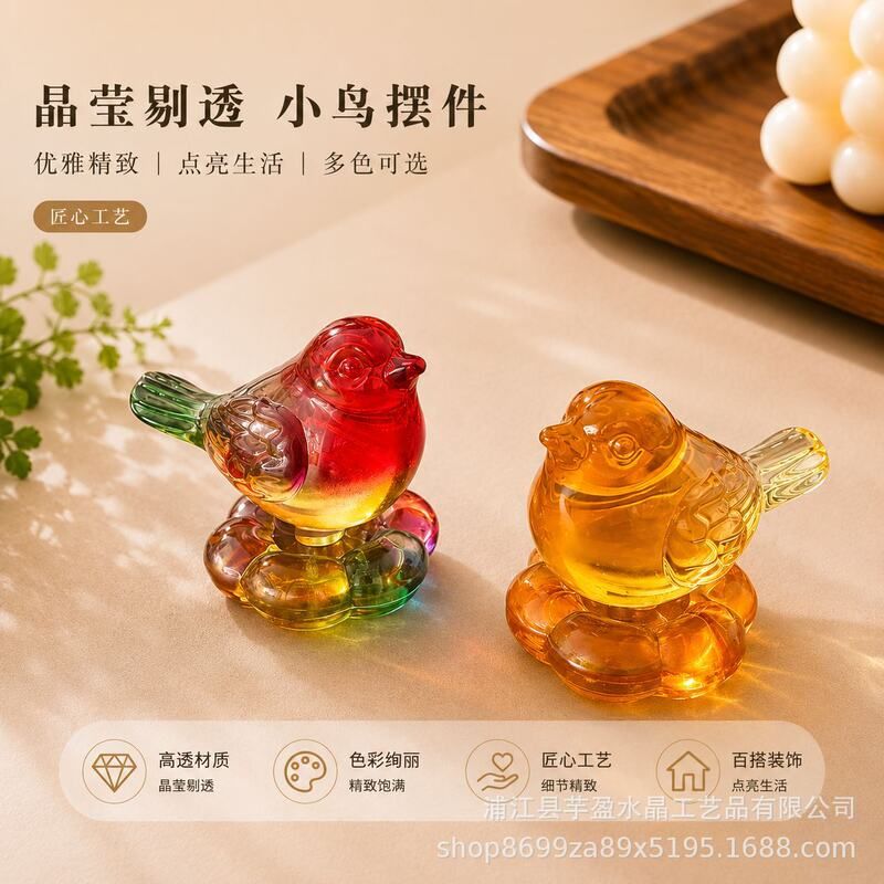 琉璃报喜鸟3D仿真小鸟水晶摆件新居装饰佳选装饰品琉璃报喜鸟摆件