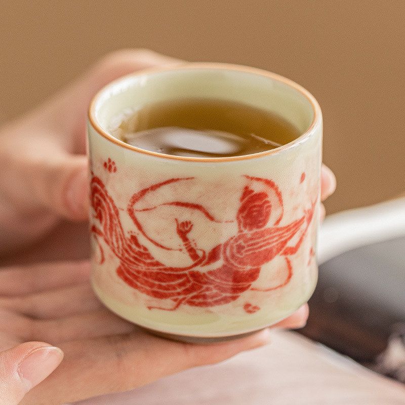 敦煌文创德化陶瓷茶杯手握杯茶具手绘主人杯单杯功夫茶品茗杯