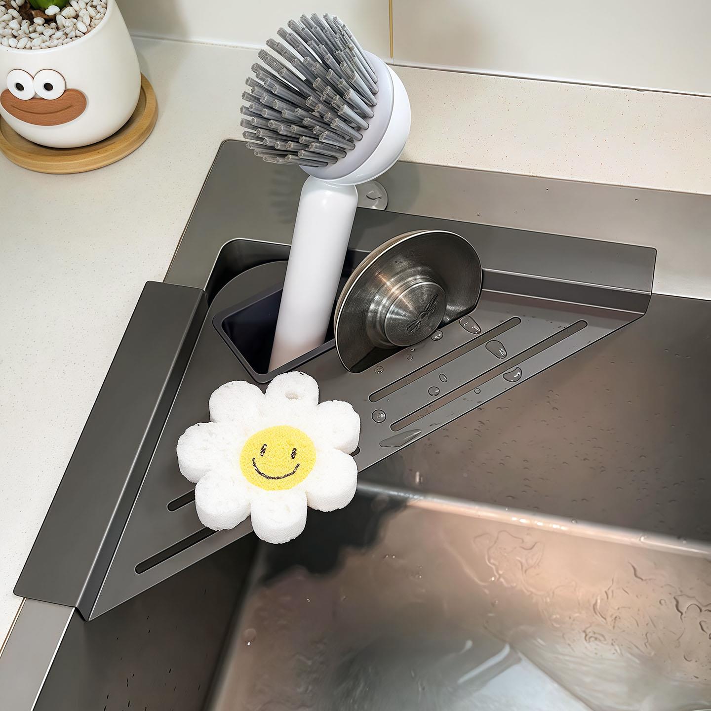 水槽沥水架厨房洗碗池收纳碗碟置物架家用三角抹布洗碗布收纳架