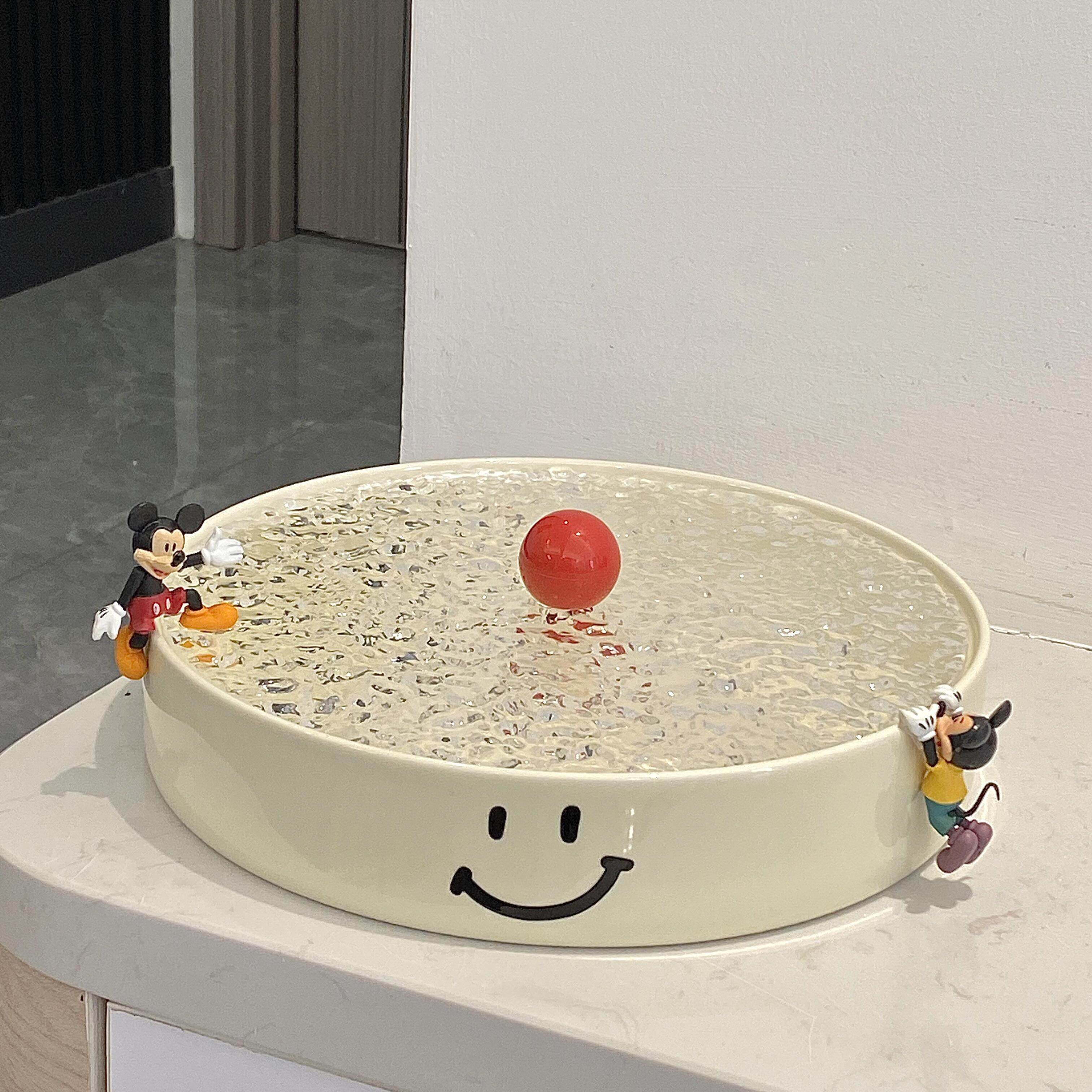 新款陶瓷笑脸干果盘带盖客厅家用茶几坚果零食小清新ins糖果盘