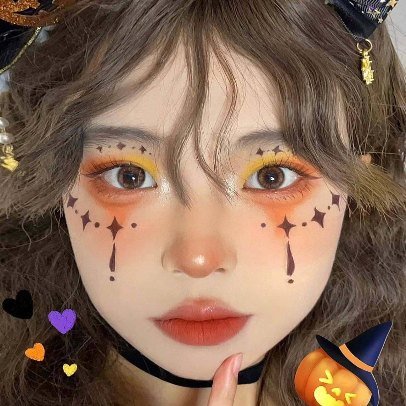 2025新款万圣节妆容贴纸南瓜头个性贴纸雀斑纹身贴防水易洗掉