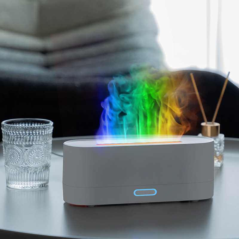 新款超声波香薰机七彩火焰氛围灯USB家用办公桌面火焰加湿器