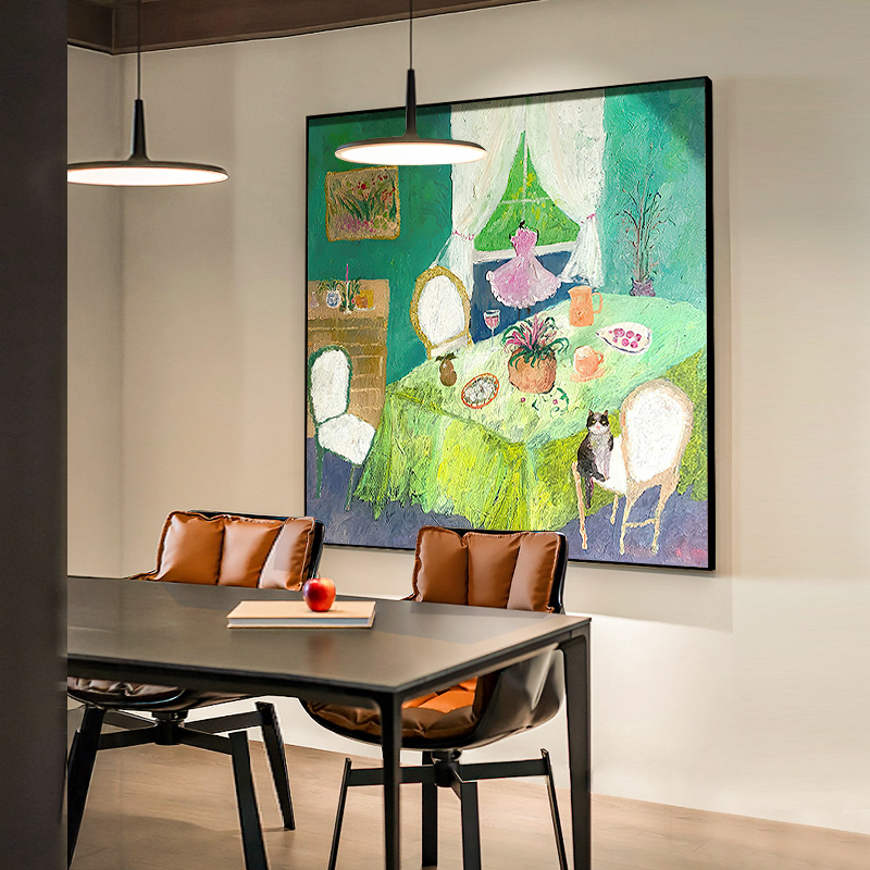 小众艺术餐厅背景墙装饰画美式中古风高级感玄关客厅沙发方形挂画图片