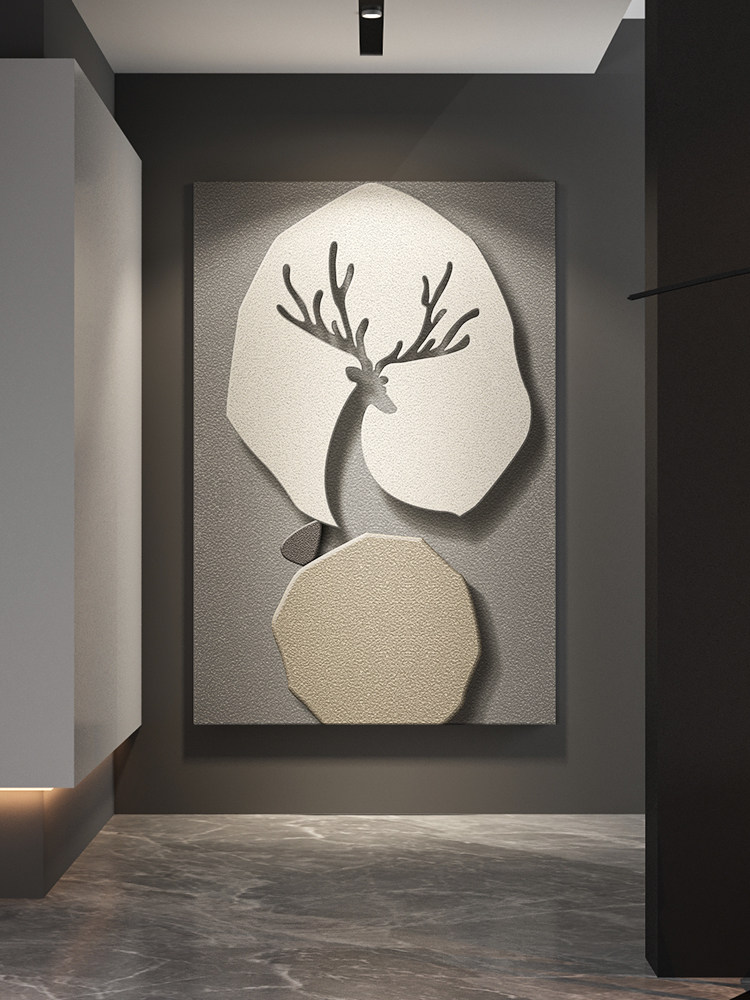 休闲现代门厅装饰画，石头来跑，好挂画，客厅立体砂岩纹理壁画