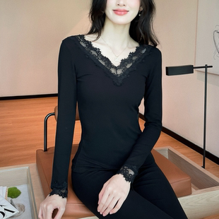 趣安芬2025秋冬新款保暖内衣套装加厚加绒蓄热蕾丝上衣秋衣秋裤女