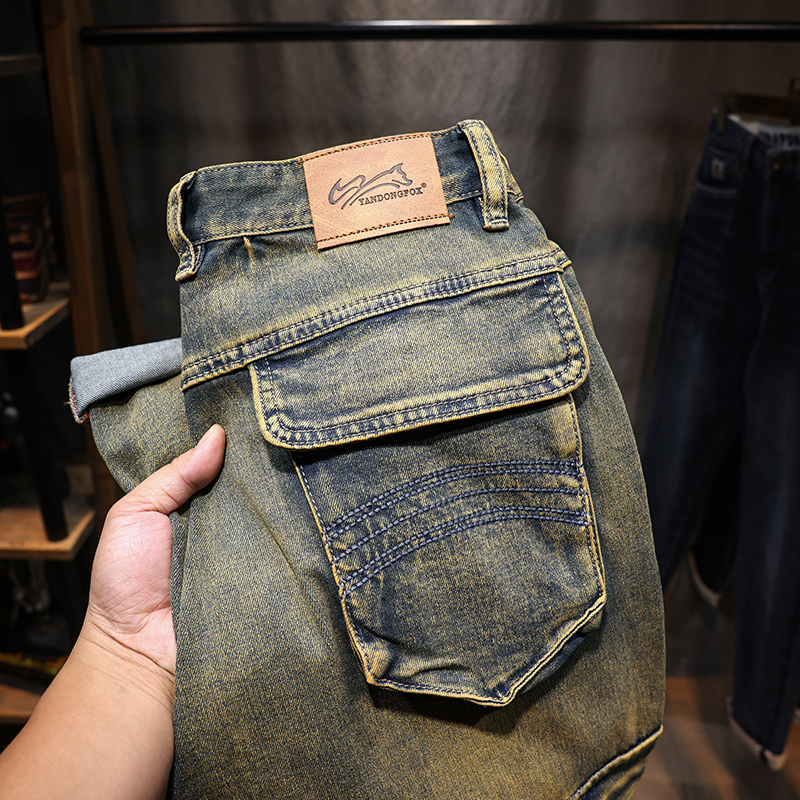 美式复古黄泥染潮流牛仔裤男士
