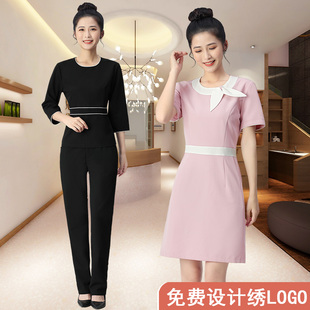 美容院薄款 养生馆足疗技师工衣高级按摩头疗师工作服 连衣裙女套装