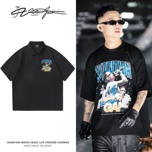 GAI重庆演唱会同款POLO衫GBLOCK 王鹤棣应援夏季印花短袖男女同款