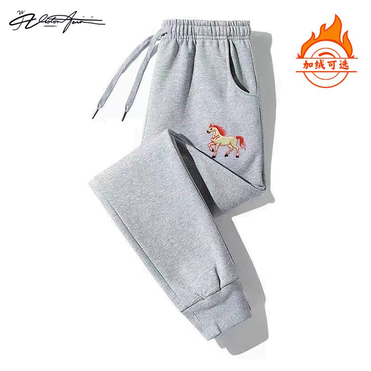 【刺绣】本命年马年2026新款国潮卫裤男女同款束口加绒薄款