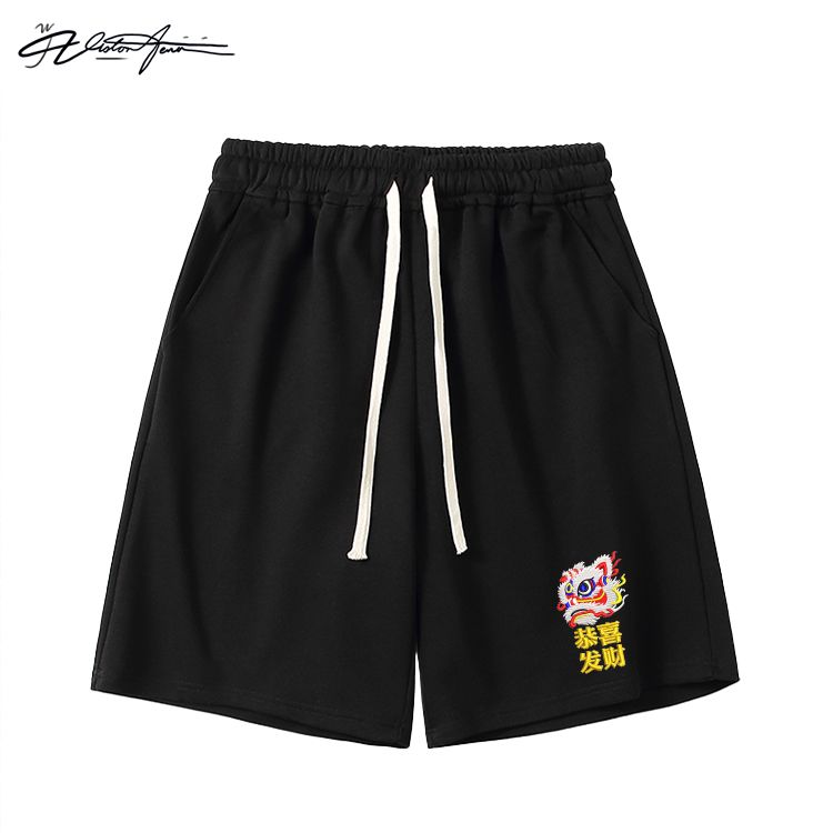 【刺绣】恭喜发财短裤运动休闲五分裤宽松男士篮球沙滩裤新款