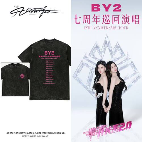 BY2撇清关系2.0演唱会周边同款水洗做旧重磅短袖T恤男女夏季