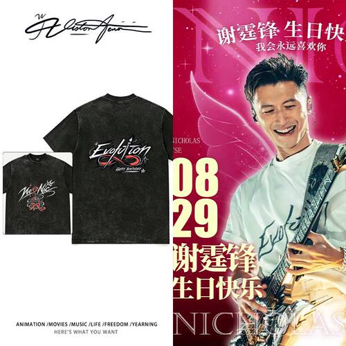 Evolution进化谢霆锋生日粉丝自制应援服水洗做旧重磅短袖T恤