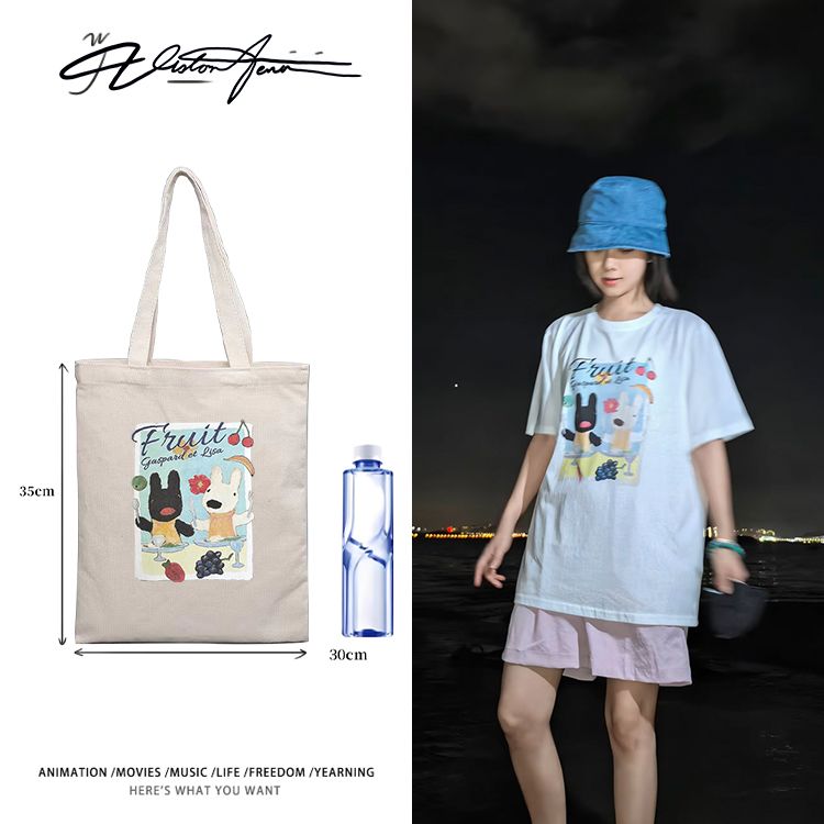 谭松韵同款私服可爱画布印花定制DIY帆布包袋单肩手提环保文件包