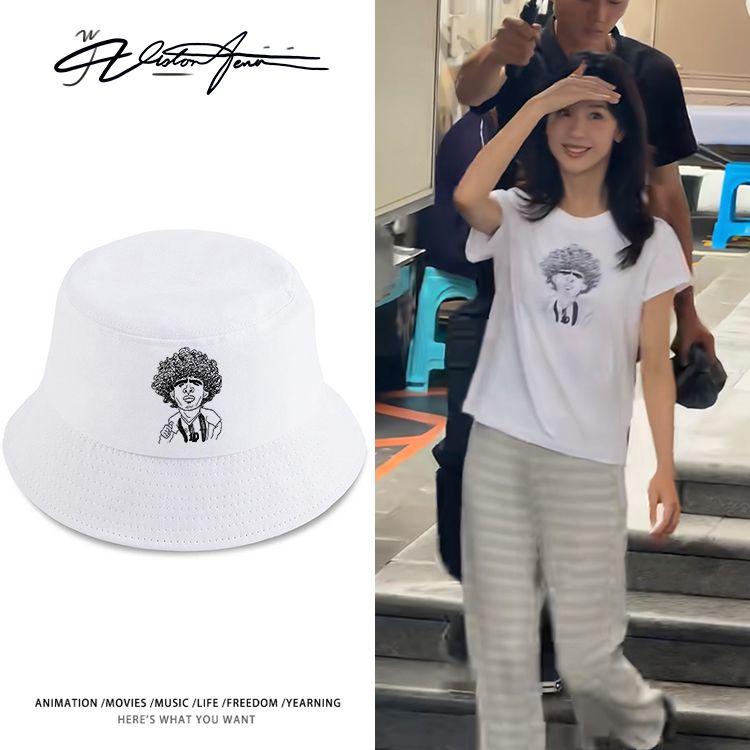 陈都灵拍戏路透同款个性印花渔夫帽盆帽帆布帽子男女款春夏透气平