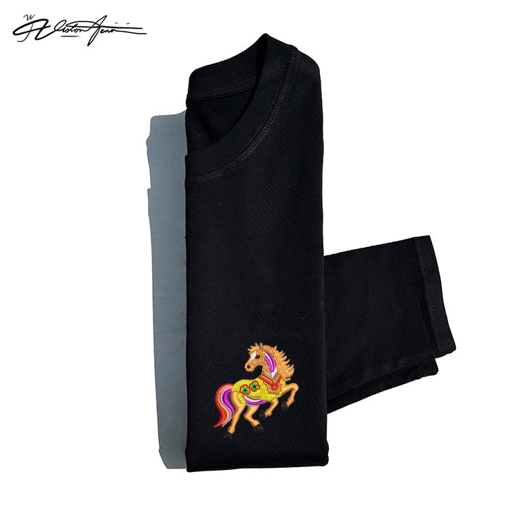 【刺绣】彩虹马棉长袖落肩T恤男女款宽松休闲百搭打底衫新款