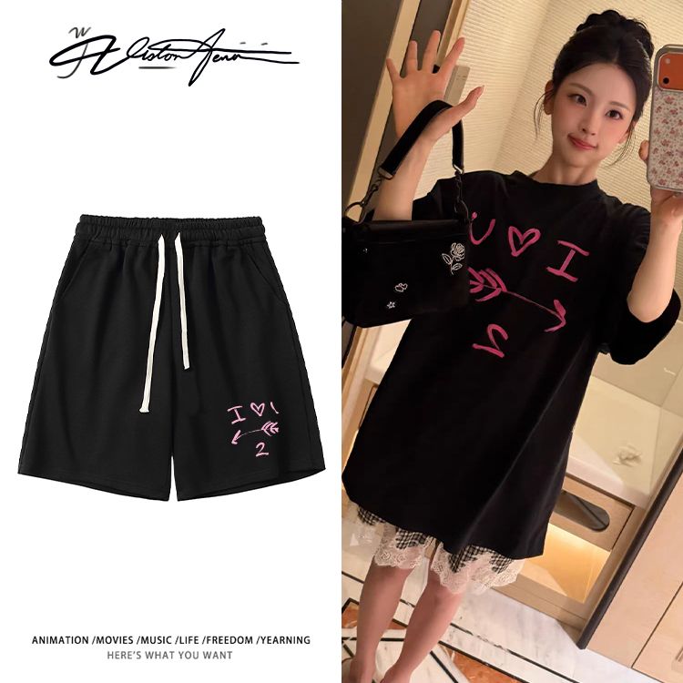 杨超越私服同款个性箭头印花宽松短裤夏季休闲时尚运动舒适男女同
