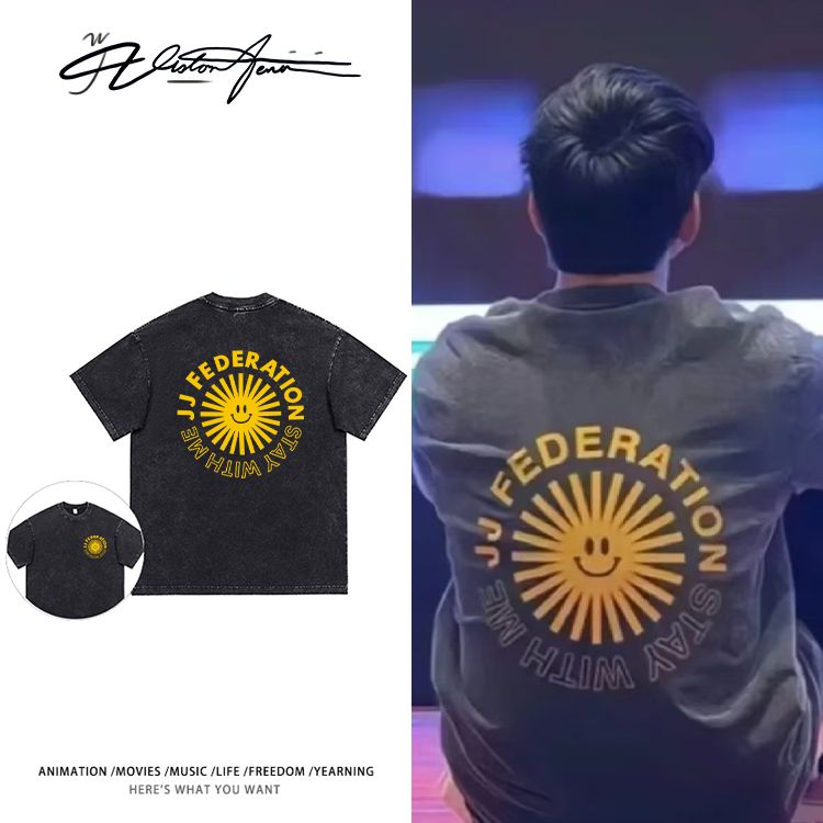 林俊杰JJ20世界巡回演唱会同款印花纯棉水洗短袖T恤男女同款宽松