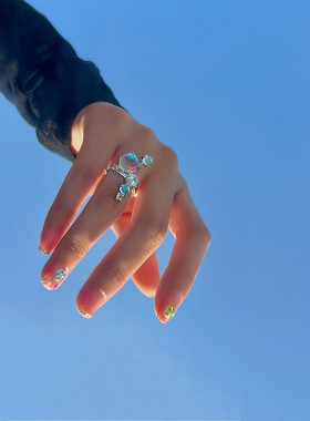 女月光石辣妹甜酷风高级感开口戒