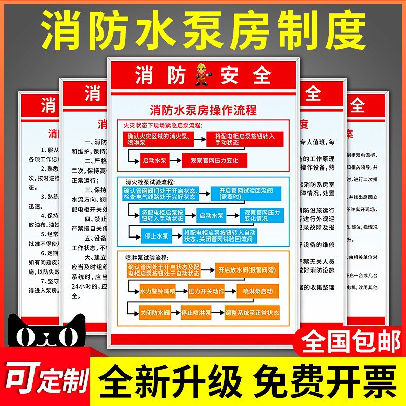 消防泵房标识牌水泵房应急预案操作规程流程图上墙贴值班室岗位职