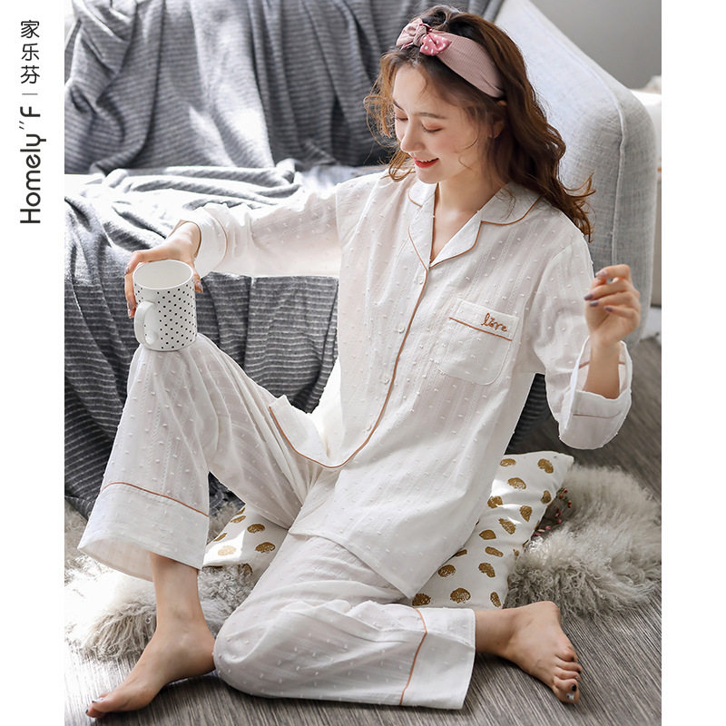 很仙的睡衣女士夏季长袖100%纯棉全棉春秋季薄款家居服套装