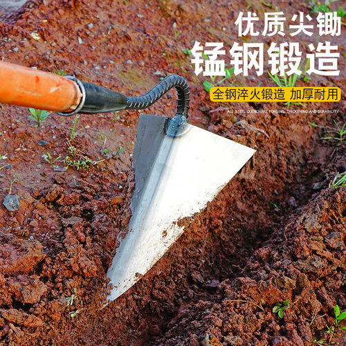 开沟锄头木柄大小号长把锰钢锄头