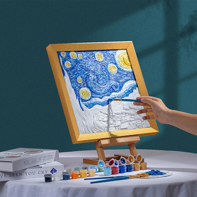 3d立体浮雕上色油彩装饰画节日涂色挂画diy星空油画填充正品保证_虎窝淘