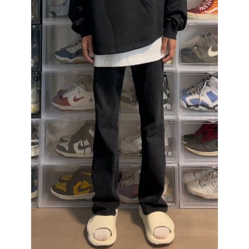 中大童装黑色牛仔裤男款夏季修身直筒显瘦微喇裤潮流百搭休闲长裤