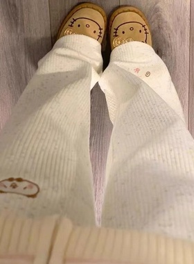 女大童装刺绣小熊涂鸦彩点日系软妹阔脚裤秋冬加绒宽松高腰直筒裤