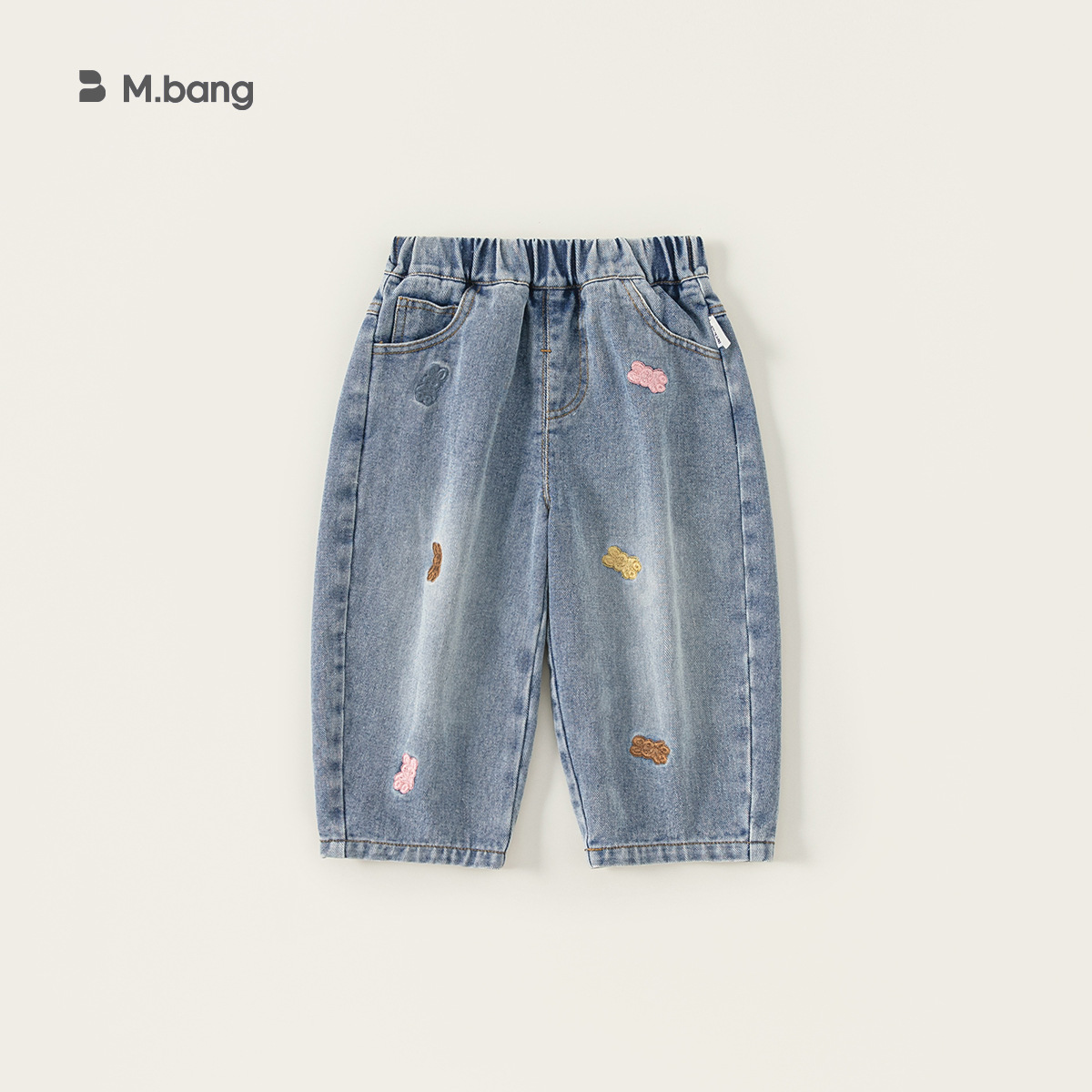 宥宝童装百搭秋季新款儿童长裤女宝宝裤子刺绣直筒裤女童牛仔裤