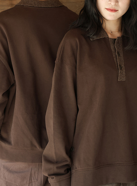 ziilam枝蓝 羊毛领纽扣卫衣复古百搭落肩翻领舒适男女同款秋冬