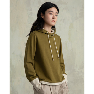 绿色设计感撞色内搭上衣女 连帽卫衣女春秋款 ziilam枝蓝 双色薄款