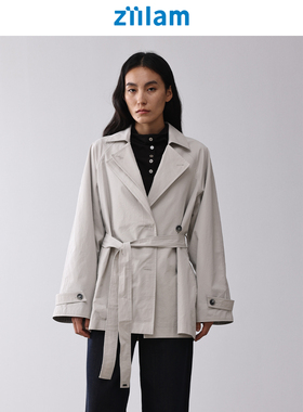 ziilam枝蓝 中长系带风衣25秋匹马棉廓形宽松不对称门襟优雅外套