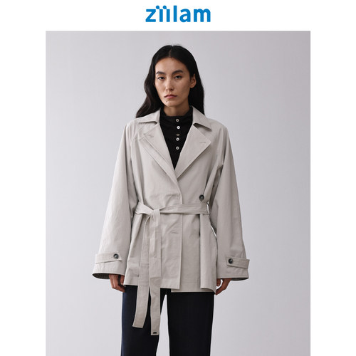ziilam枝蓝中长系带风衣