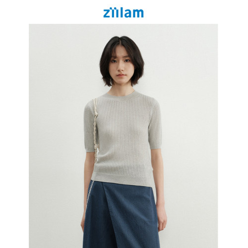 修身针织衫ziilam复古圆领