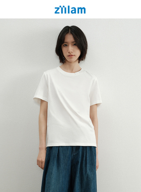ziilam枝蓝 后开叉正肩t恤女纯色不规则灰色短袖上衣夏季原创设计