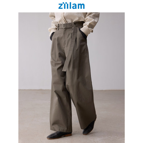 ziilam枝蓝腰带阔腿裤