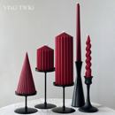 复古酒红色香薰蜡烛喜烛小众高级结婚家用圣诞节氛围烛台装 饰摆件