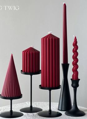 复古酒红色香薰蜡烛喜烛小众高级结婚家用圣诞节氛围烛台装饰摆件
