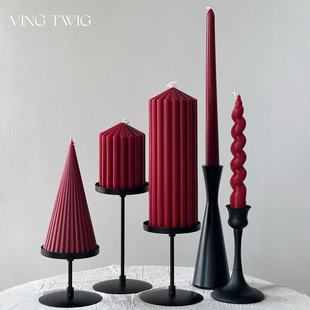 复古酒红色香薰蜡烛喜烛小众高级结婚家用圣诞节氛围烛台装 饰摆件