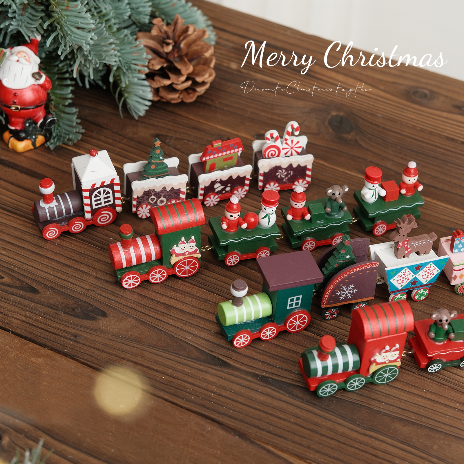 圣诞节装饰品玩具火车木质幼儿园少儿创意礼物桌面新摆件场景布置
